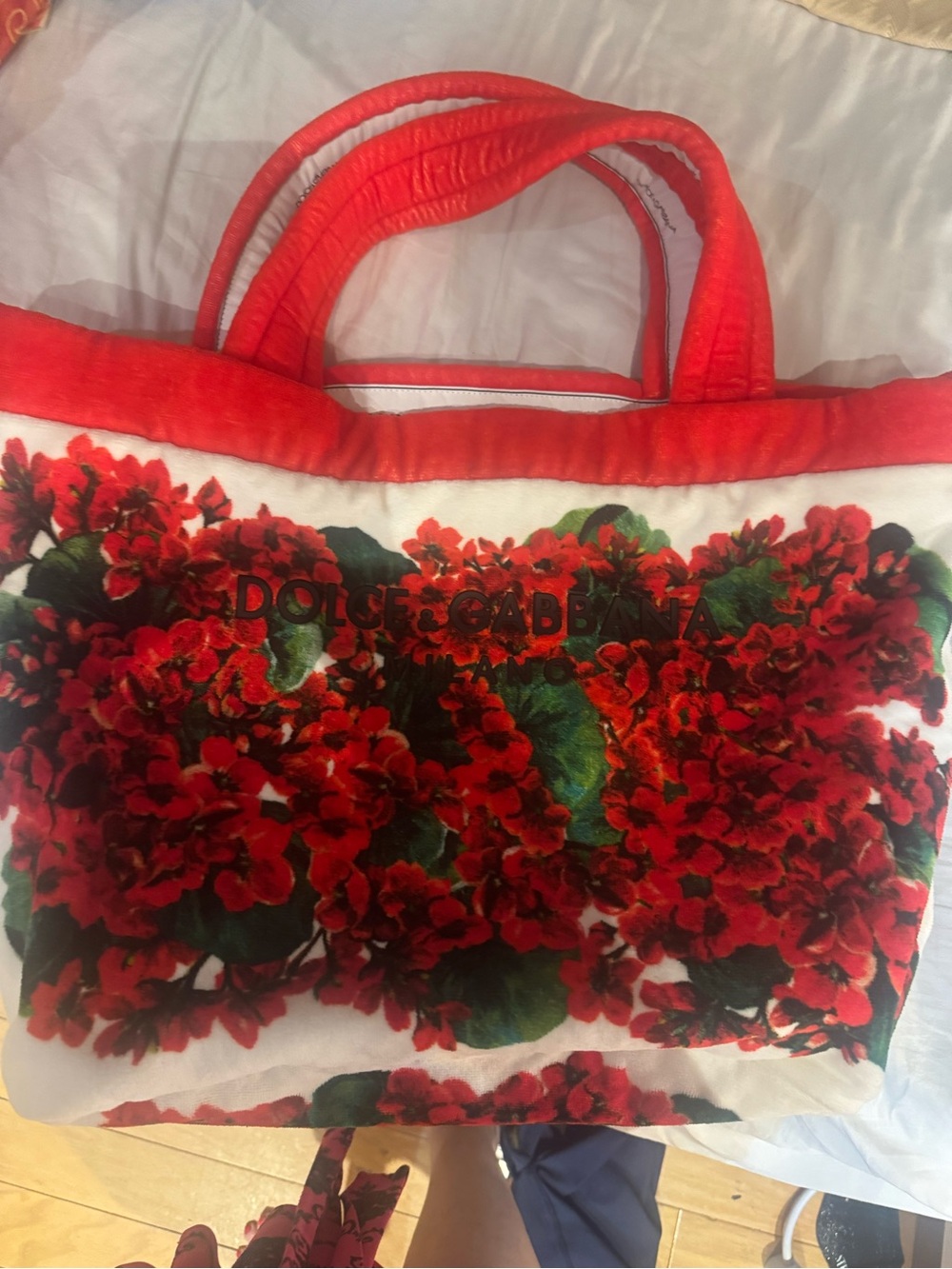 Dolce & Gabbana Red Floral tote bag  dust bag  authentic